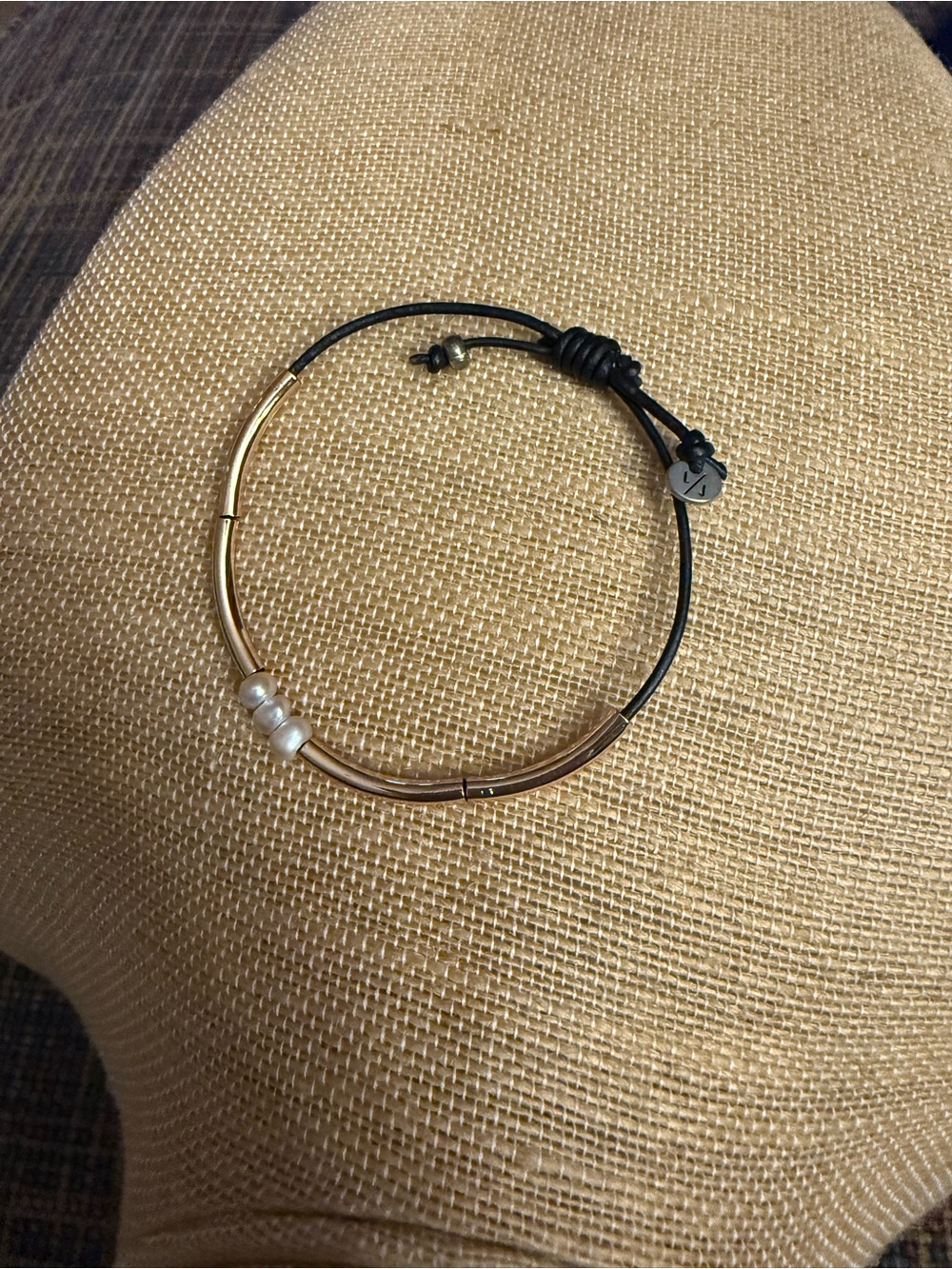 Lizzy James Adjustable Leather & Pearl Bracelet — Rose Gold Tube Accents